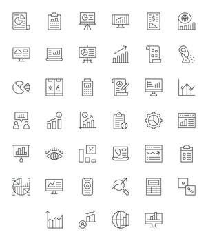 Statistics Modern Collection with 40 Thin Line 256x256 Pixel Aligned Icons vector