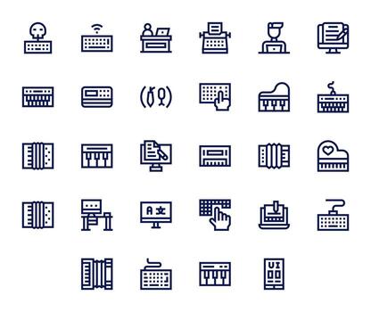 28 Pixel Aligned Icons themed around Keyboard in High Resolution Bold Line format vector