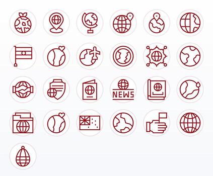 25 Grid Fitted Regular Line Icons from World Collection vector
