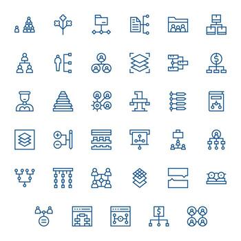 Hierarchy PIXEL Perfect Set with 35 128x128 Regular Line Icons vector