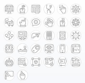 Interface 64x64 Icon Pack with 32 Thin Line Display Perfect Elements vector