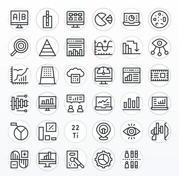 Data Visualization Icon Repository containing 35 Regular Line High Resolution Detail Enhanced graphics vector