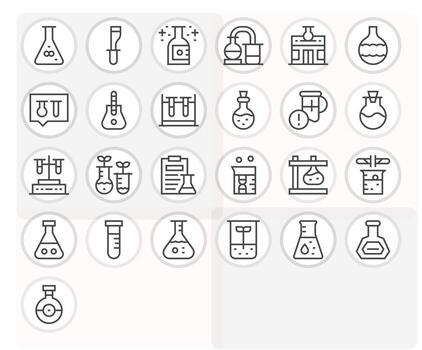 25 Grid Fitted 256x256 Icons for Beaker in elegant Regular Line design vector