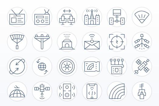 24 High Resolution Thin Line PIXEL Perfect Icons for Transmission Projects vector