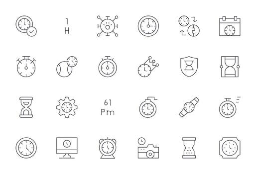 24 Detail Enhanced Icons themed around Timer in High Resolution Thin Line format vector