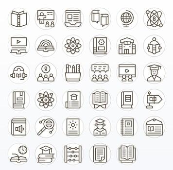 Regular Line Detail Enhanced Icons from Learning Set with 35 Retina Ready Icons vector