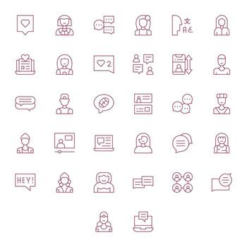 32 Delgado línea íconos para social medios de comunicación en crujiente 256x256 cuadrícula equipado resolución vector