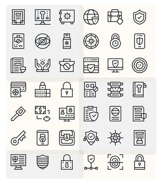 Regular Line Style Data Protection Icons with 42 High Resolution PIXEL Perfect Designs vector