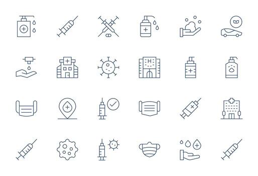 Covid Icon Set with 24 Thin Line High Resolution Detail Enhanced Graphics vector