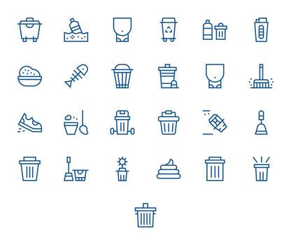 Garbage 64x64 Icon Pack with 25 Regular Line PIXEL Perfect Elements vector