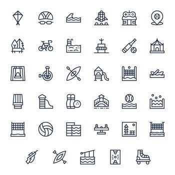 35 Regular Line Icons designed for Recreation in 64x64 PIXEL Perfect format vector