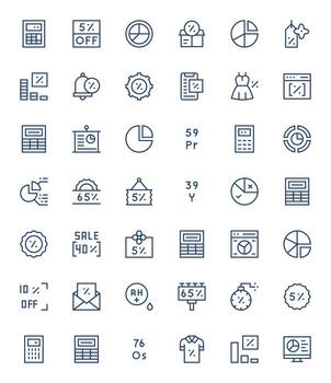 Percentage Graphics Pack including 42 Regular Line High Resolution PIXEL Perfect Icons vector