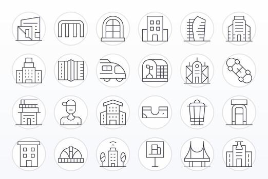 24 Editable Icons themed around Urban in High Resolution Thin Line format vector