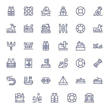 35 High Resolution Pixel Aligned Icons for Nautical in Regular Line Theme vector