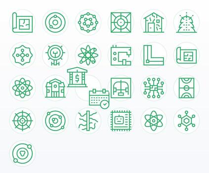 25 Icons inspired by Schematic in Pixel Optimized 256x256 Regular Line quality vector