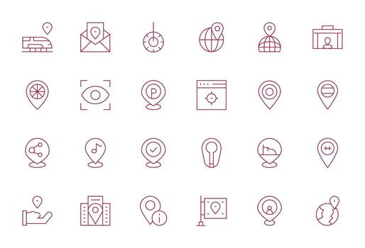 24 128x128 Pixel Optimized Icons for Location in Thin Line Theme vector
