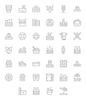 40 Delgado línea píxel alineado íconos hecho a mano para piscina 64 x 64 aplicaciones vector