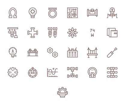 Engineering Essential Set including 25 Pixel Aligned Regular Line 128x128 Icons vector