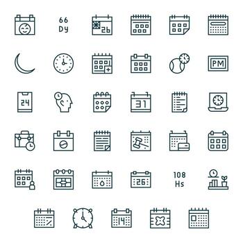 Calendar Comprehensive Bundle with 35 Editable Regular Line Retina Ready Icons vector