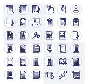 36 Grid Fitted Bold Line Icons designed for Contract Interface vector