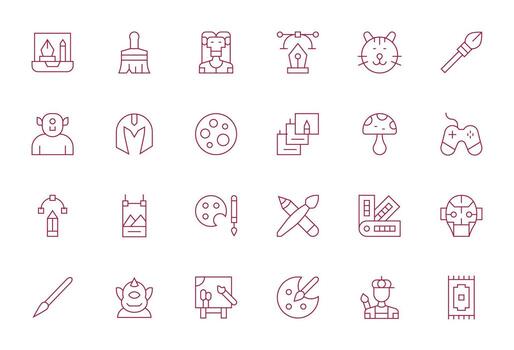 digital Arte prima haz con 24 alto resolución píxel optimizado Delgado línea íconos vector