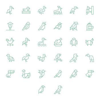 32 Detail Enhanced Thin Line Icons designed for Avian Interface vector