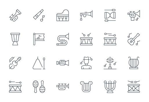Orchestra Grid Fitted Set with 24 128x128 Thin Line Icons vector