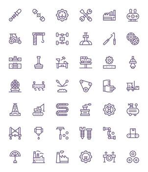 42 Pixel Optimized Regular Line Icons designed for Machinery Interface vector
