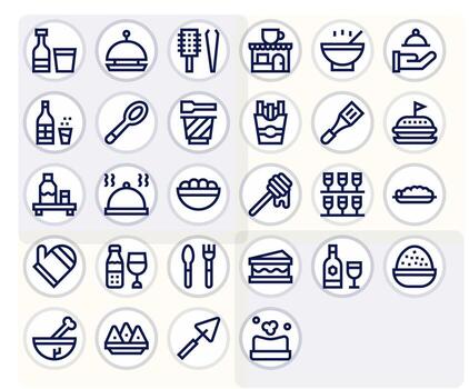 Bold Line Pixel Optimized Icons from Serving Set with 28 128x128 Icons vector