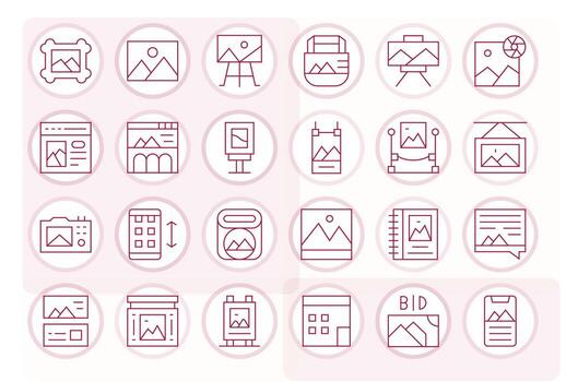 24 256x256 Icons for Gallery in Pixel Optimized Thin Line Format vector