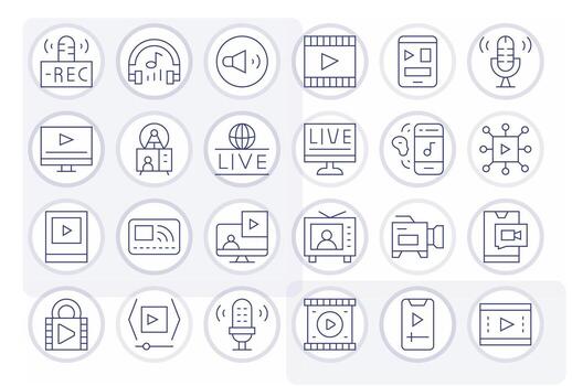 Streaming Icon Toolkit featuring 24 PIXEL Perfect 128x128 Thin Line elements vector