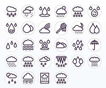 llovizna último paquete con 28 128x128 negrita línea píxel alineado íconos vector