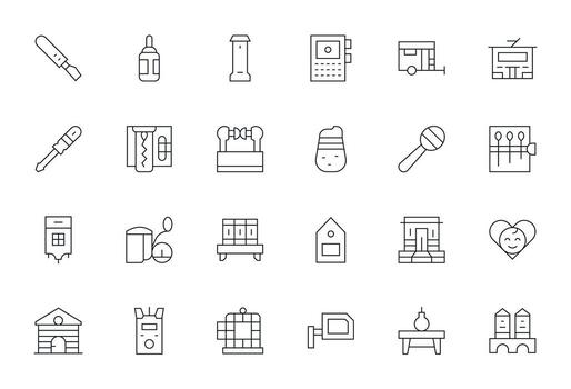 24 Thin Line Pixel Optimized Icons for Small Graphics vector