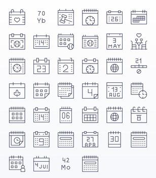 Date Comprehensive Bundle with 40 Pixel Aligned Thin Line 128x128 Icons vector
