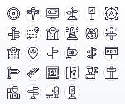 Wayfinding Graphics Pack including 28 Bold Line 128x128 Display Perfect Icons vector