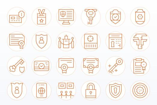Authorization Design Icons featuring 24 PIXEL Perfect Thin Line Style vector