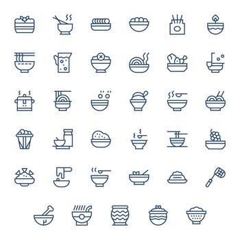 35 64x64 Icons for Bowl in Pixel Optimized Regular Line Format vector