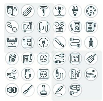 35 128x128 Pixel Aligned Icons for Plug in Regular Line Theme vector