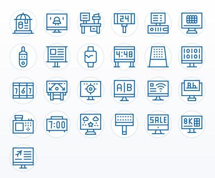 25 íconos inspirado por digital monitor en píxel optimizado 64 x 64 regular línea calidad vector