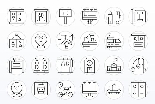Public Icon Set with 24 Thin Line High Resolution Pixel Optimized Graphics vector