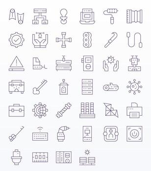 Hardware Design Icons featuring 40 Pixel Aligned Thin Line Style vector
