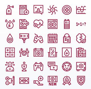 36 Icons for Plus optimized in Editable 64x64 Bold Line resolution vector