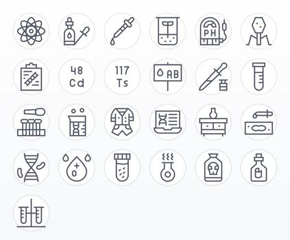 regular línea estilo laboratorio íconos con 25 64 x 64 píxel optimizado diseños vector