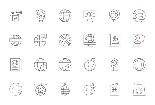 24 Thin Line Icons designed for Globe in 128x128 Display Perfect format vector