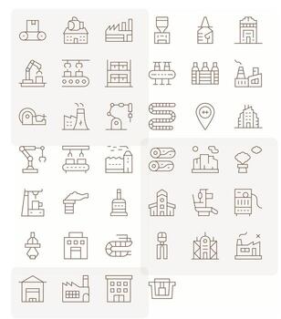 40 High Resolution Icons for Factory in Display Perfect Thin Line Format vector