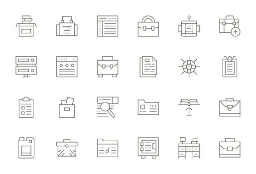 Files Complete Package with 24 High Resolution Thin Line Grid Fitted Icons vector