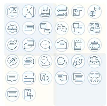 32 detalle mejorado íconos temática alrededor conversacion en alto resolución Delgado línea formato vector