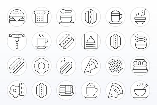 24 Retina Ready Thin Line Icons optimized for Diner PIXEL Perfect display vector