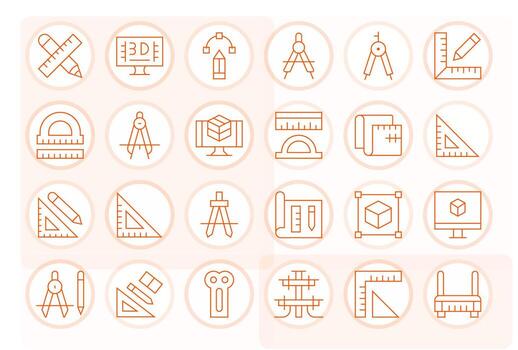 24 Thin Line Pixel Aligned Icons crafted for Cad 128x128 applications vector