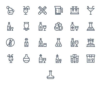 Glassware Modern Collection with 25 Regular Line High Resolution Grid Fitted Icons vector